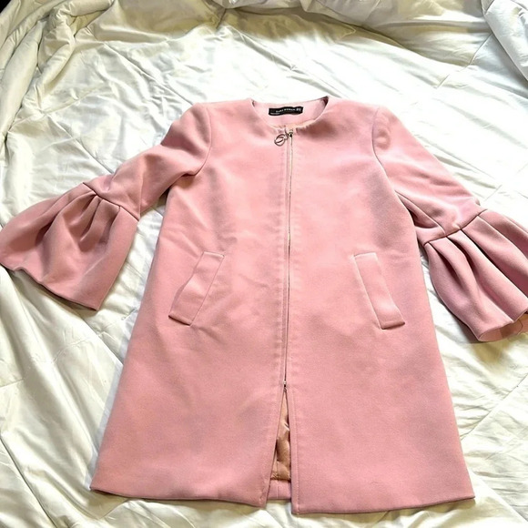 Zara powder pink zippered coat with bell sleeves size XS - Picture 1 of 7
